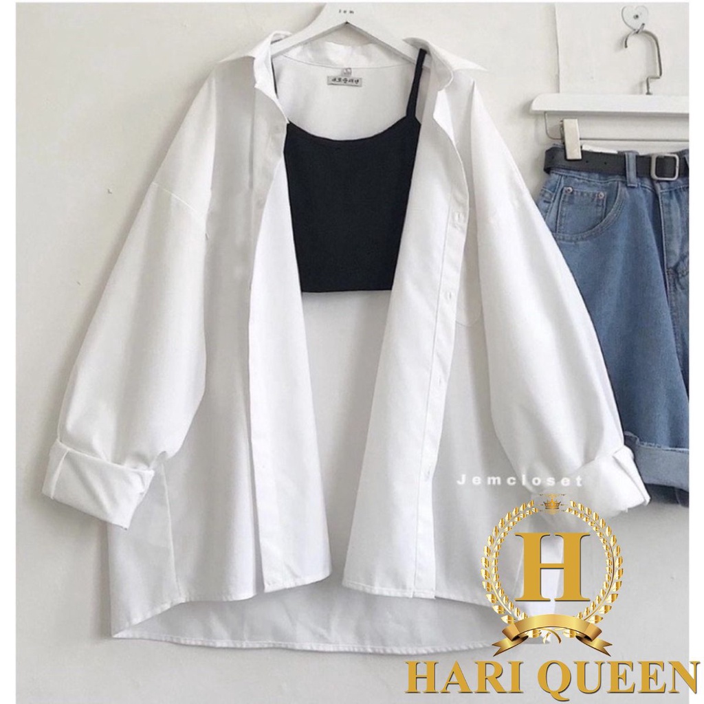 [Mã TOPS06 giảm đến 10k đơn 99k] Sét áo sơ mi dài tay trắng+ áo 2 dây đen HARIQUEEN | BigBuy360 - bigbuy360.vn