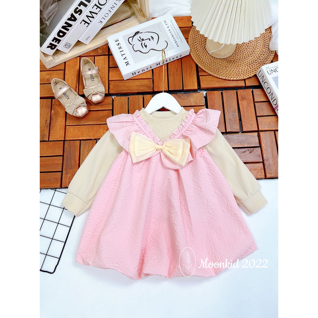 Set váy nơ cổ bèo 2 chi tiết cho bé gái cao cấp 8-22kg