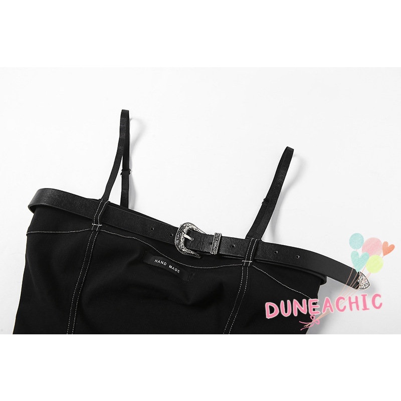 DUNEA Áo Denim Trễ Vai Phối Khóa Thời Trang Cho Nữ