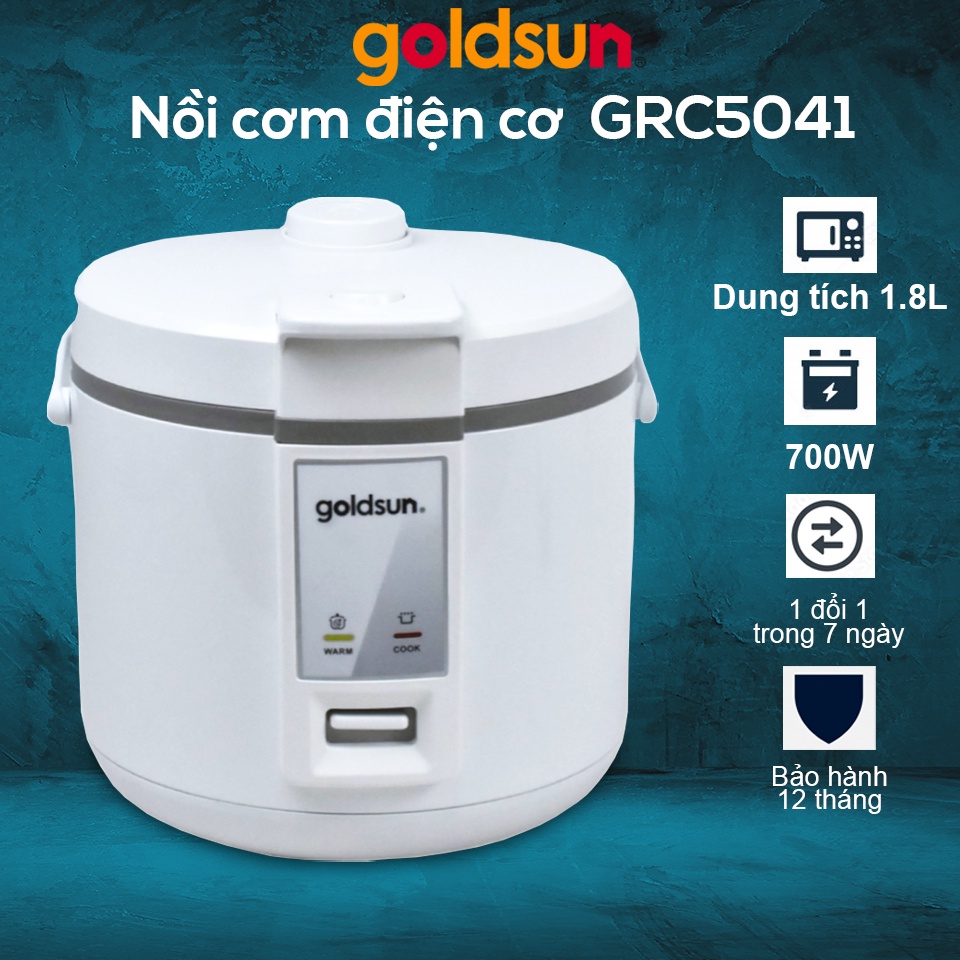 Nồi cơm điện cơ Goldsun GRC5041 dung tích 1.8L - Nồi cơm dành cho gia đình thiết kế sang trọng, có quay xách