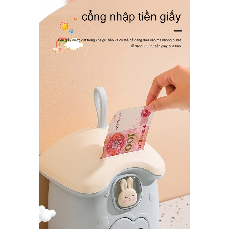Ống Heo Tiết Kiệm Hình Thỏ Bunny Dễ Thương Sáng Tạo Ống Heo Tiết Kiệm Hình Ngôi Nhà Hoạt Hình Cỡ Lớn Có Khóa Tiện Dụng