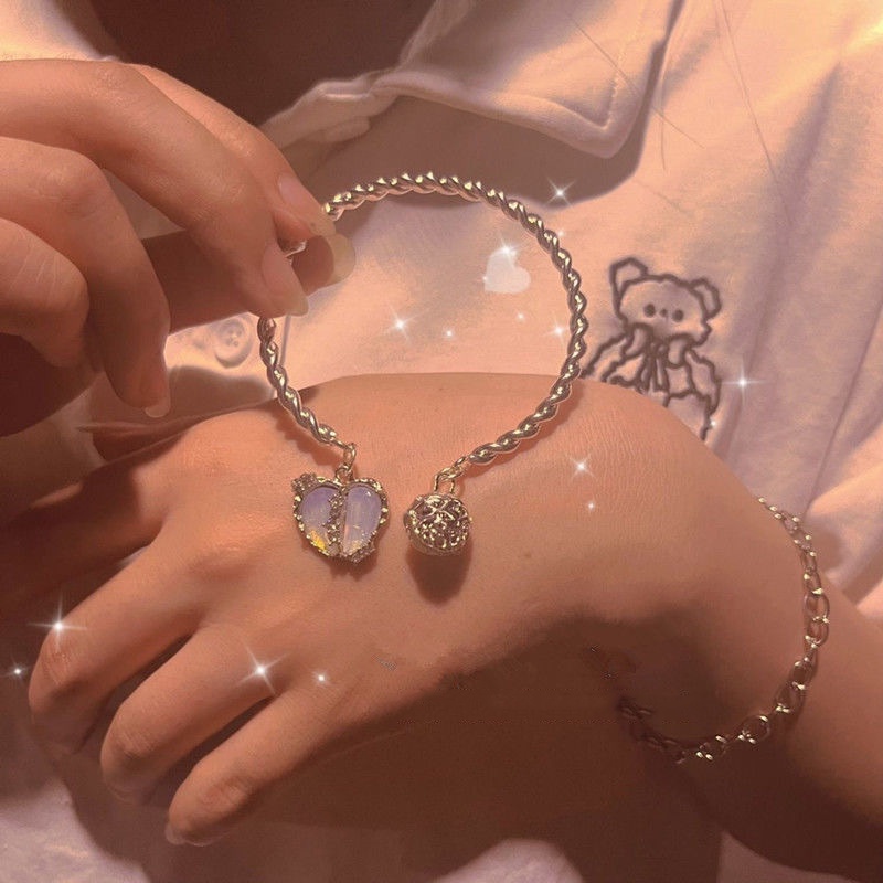 Vòng Tay Hợp Kim Đính Đá Zircon Nhân Tạo Hình Trái Tim Thời Trang Cho Nữ