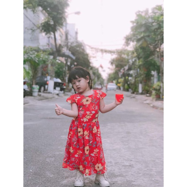 Đầm voan hoa cỏ bé gái