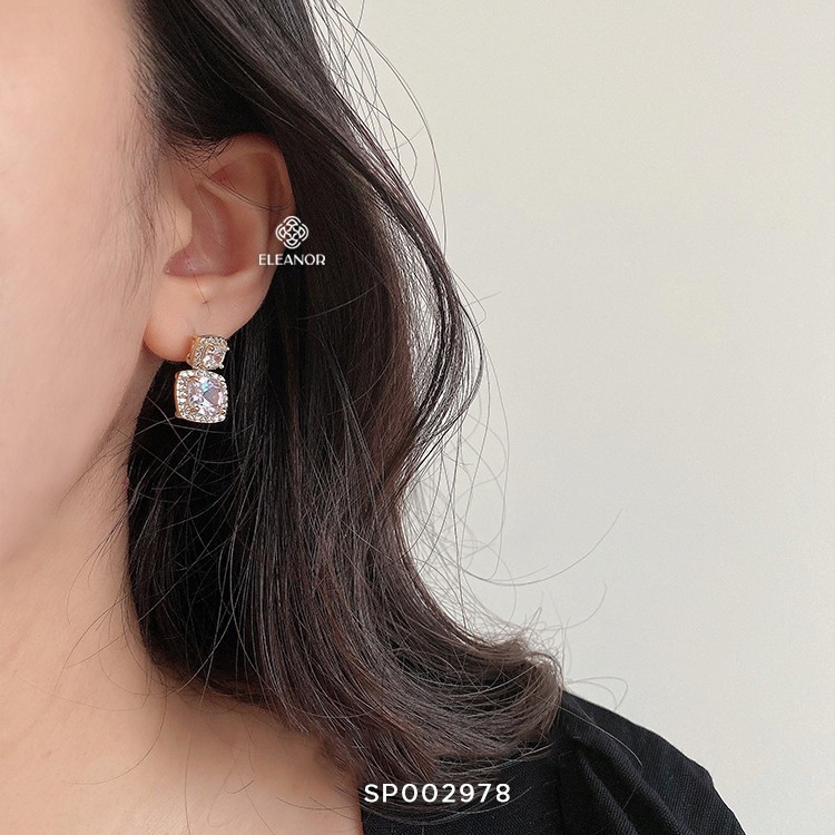 Bông Tai Nữ ELeanor Hình Vuông Đính Đá Zircon Phong Cách Thời Trang Hàn Quốc - SP002978