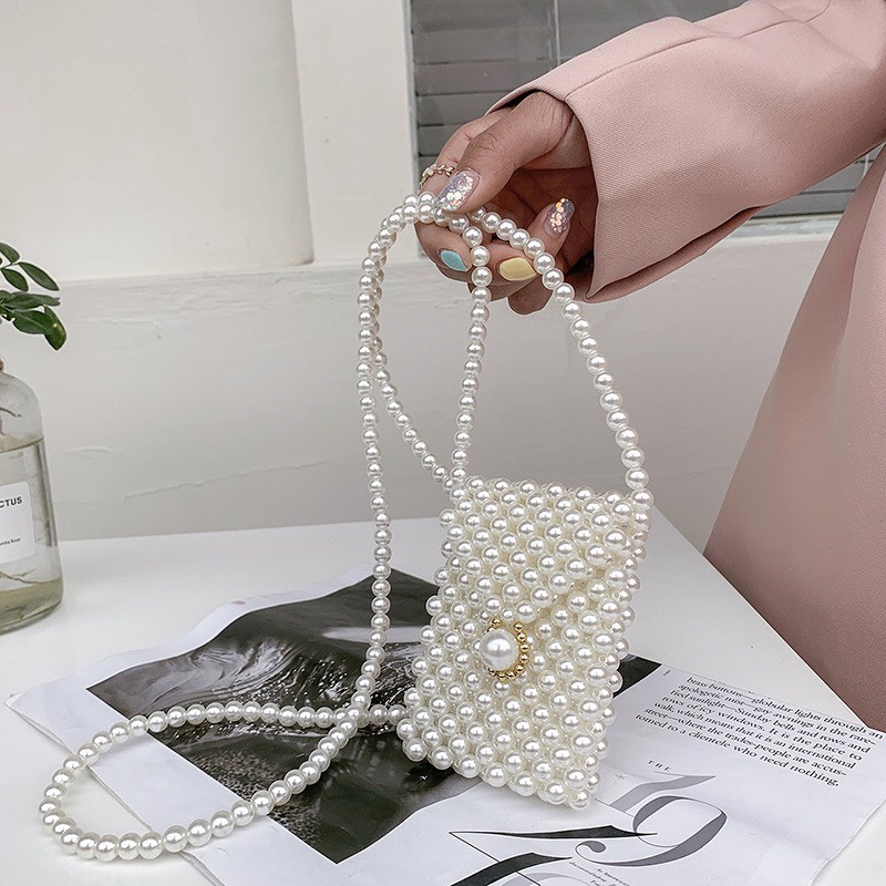 Túi Xách Mini Đính Ngọc Trai Phong Cách Retro Dành Cho Nữ và trẻ em