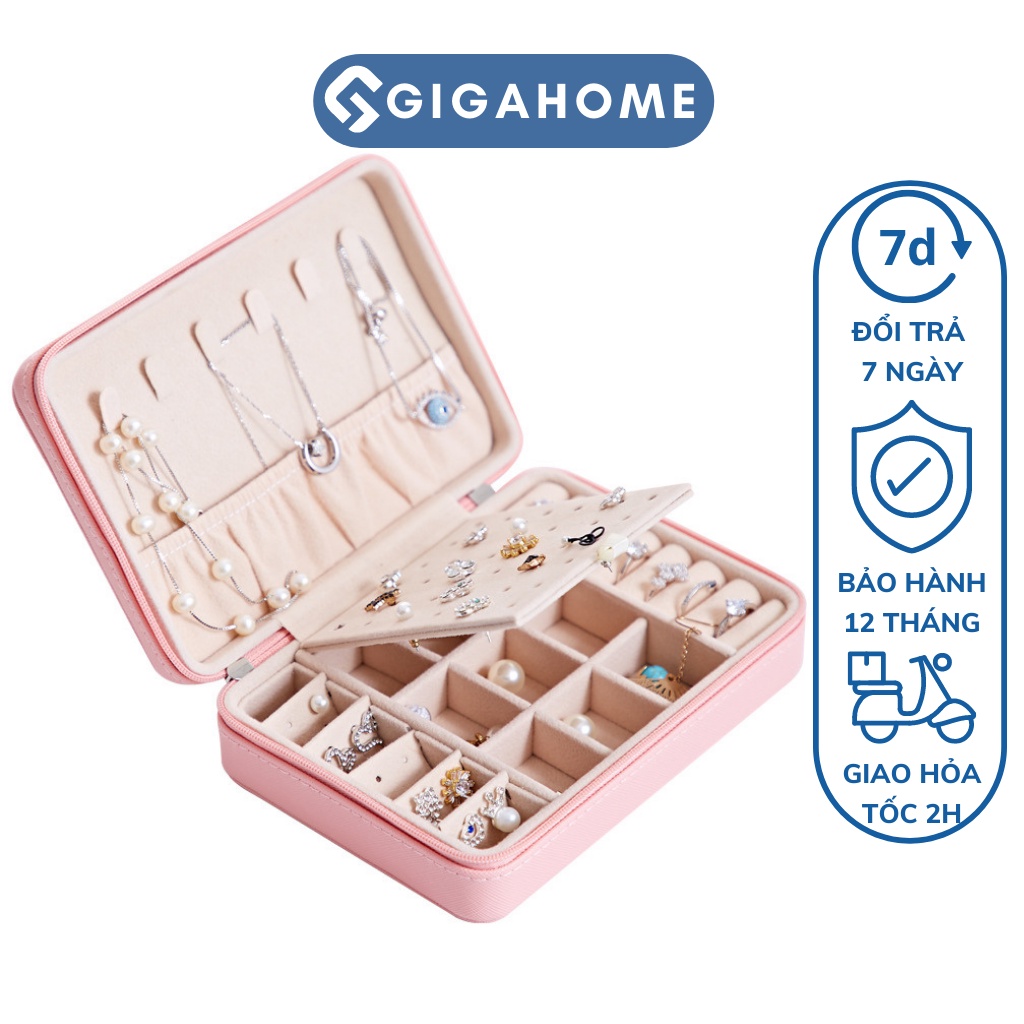Hộp Đựng Trang Sức, Bảo Quản Phụ Kiện Nhiều Ngăn Bọc Da Pu GIGAHOME 9505