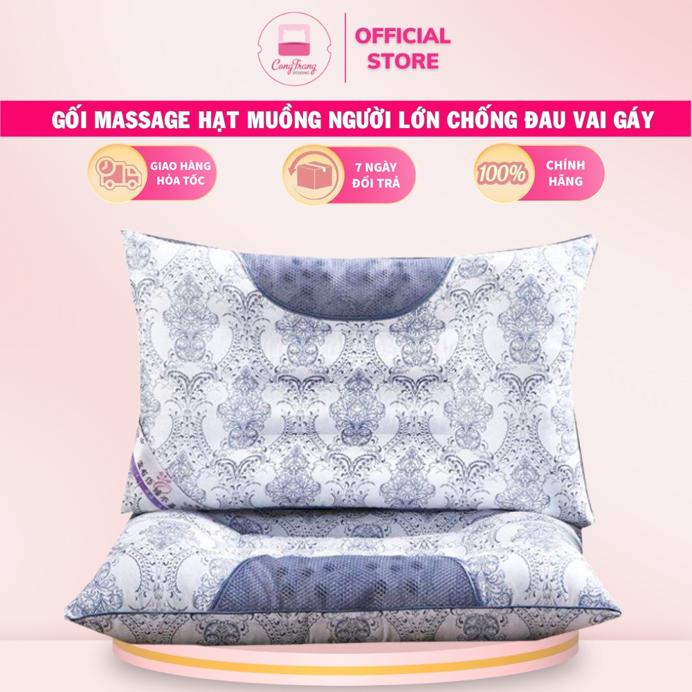 Gối massage giảm đau vai gáy, gối đầu 3 rãnh (Kích Thước 50cm x 70cm)