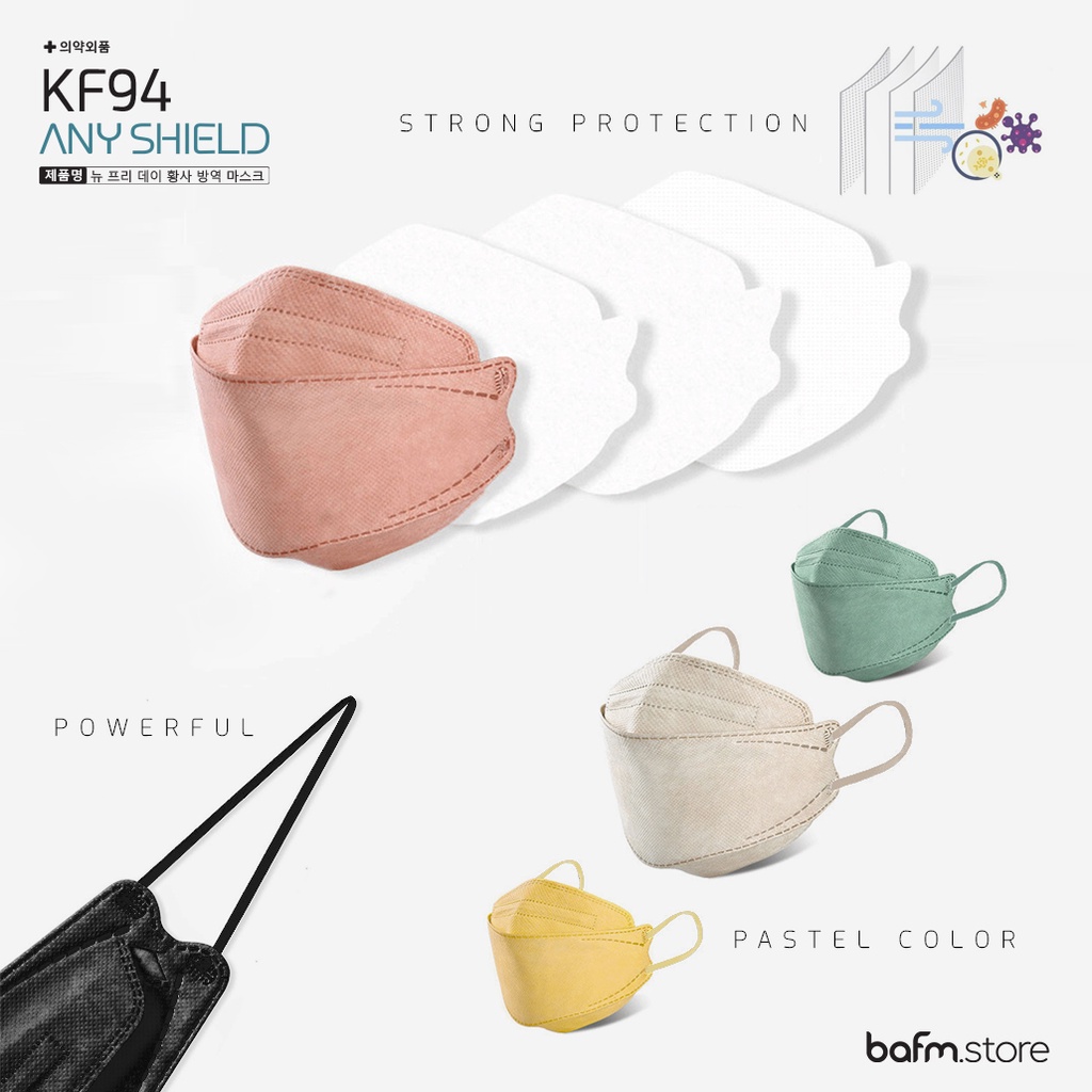 Khẩu Trang KF94 AnyShield kiểu dáng 4D Cao Cấp - Màu Pastel thời trang - Hàng xuất khẩu thị trường Hàn Quốc