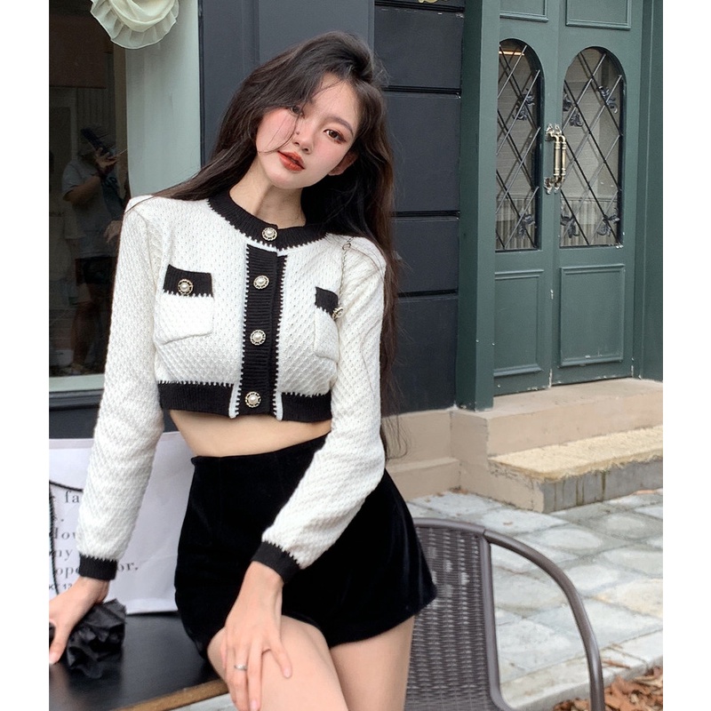 Áo Khoác Cardigan Dệt Kim Màu Sắc Tương Phản Thời Trang Cho Nữ