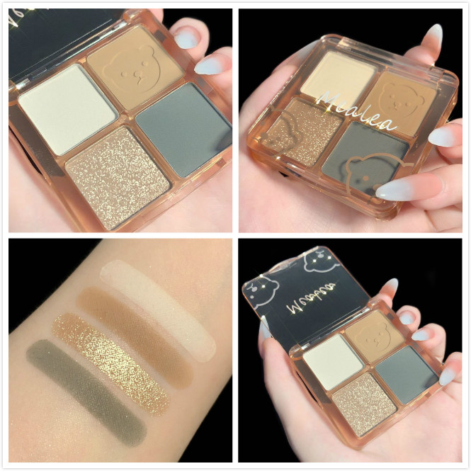 Bảng phấn mắt 4 màu họa tiết gấu đáng yêu trang điểm màu nude hiệu ứng sequin ánh ngọc trai có độ bóng cao | BigBuy360 - bigbuy360.vn