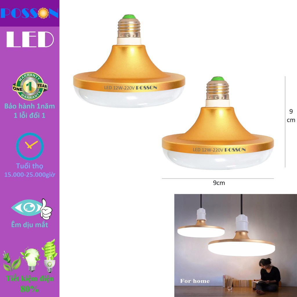 Giá Tốt - 2 Bóng đèn Led 12w UFO tiết kiệm điện sáng trắng Posson L-UFO12