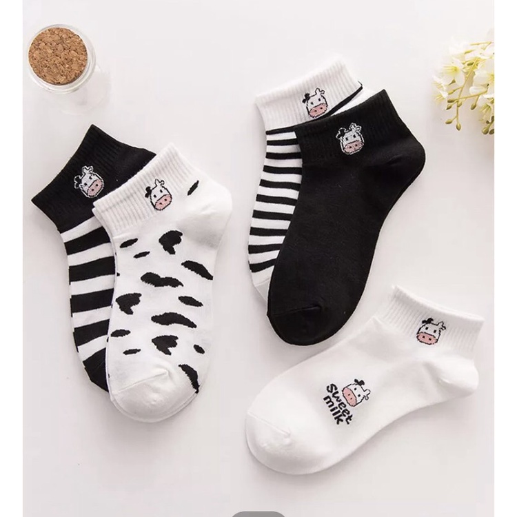 Set 5 Đôi Tất Vớ Cổ Ngắn Họa Tiết Bò Sữa Dễ Thương - Dumi Shop