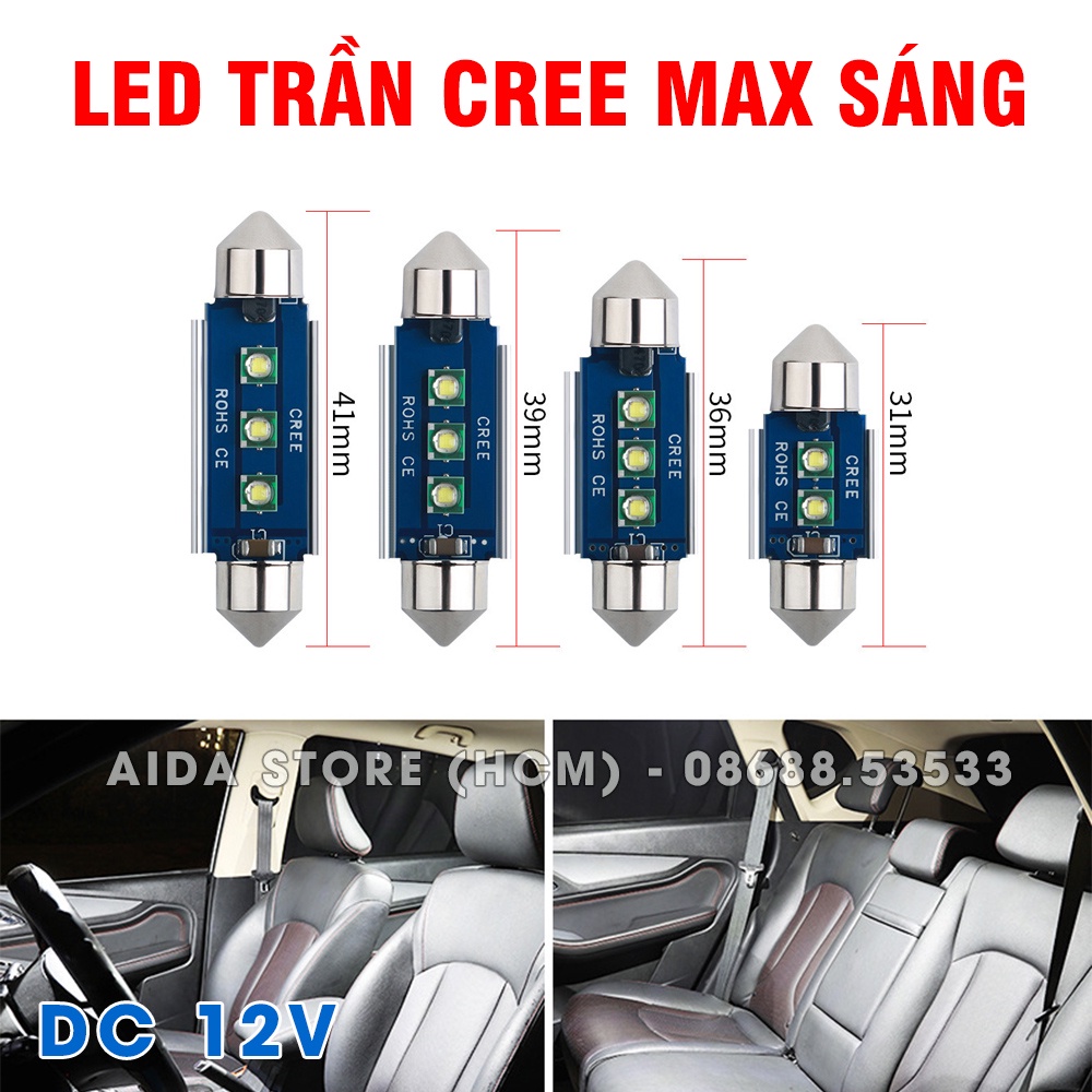 Bóng LED đèn trần xe ô tô tản nhiệt xanh 2-3SMD CREE cực sáng - DC12v