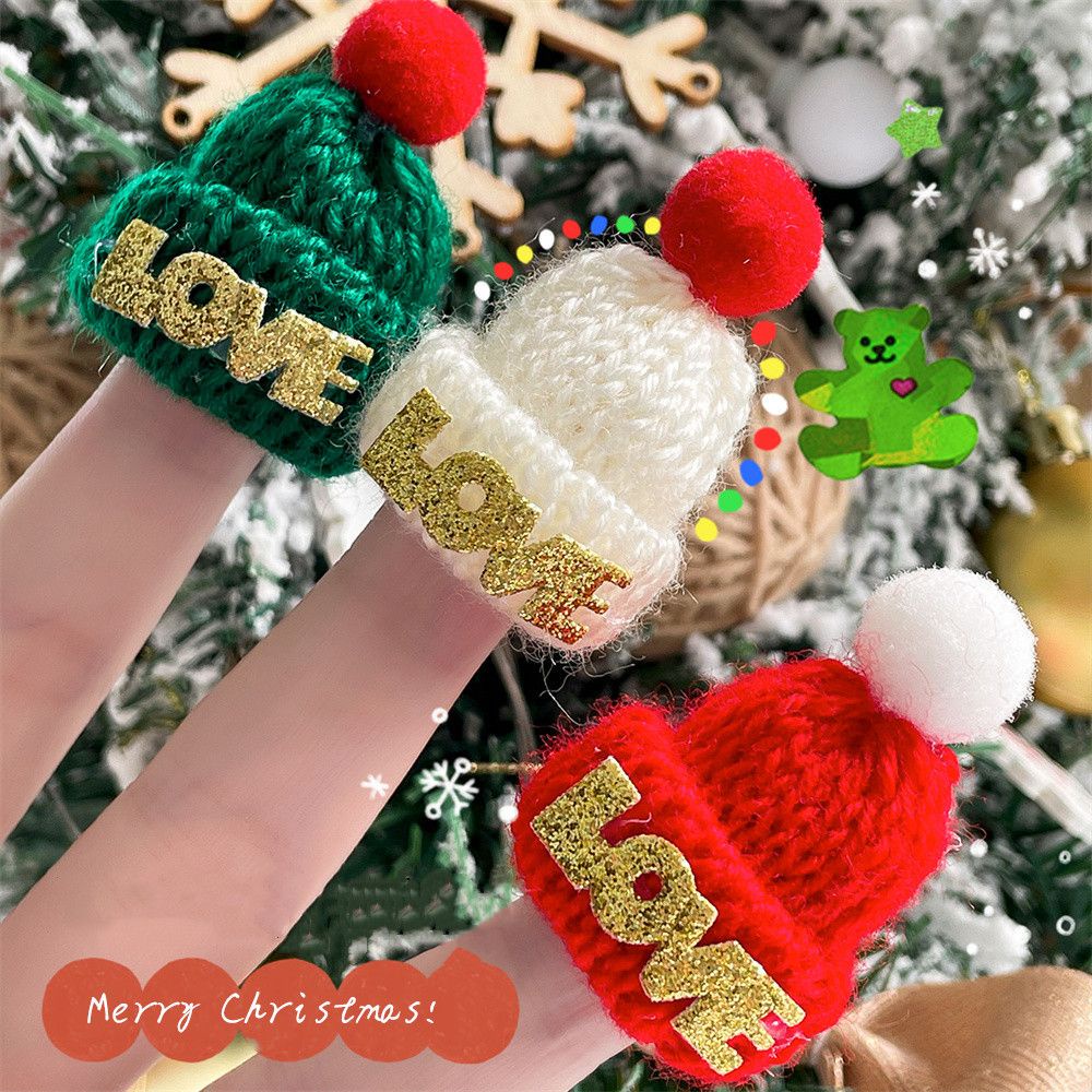 Mũ len dệt kim phong cách ông già Noel mini gắn miệng chai rượu/kẹo mút/ngón tay nhiều màu sắc quà tặng cho trẻ em