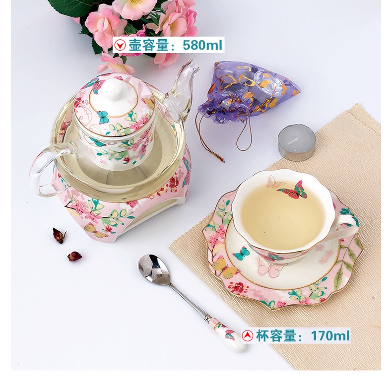 Bộ ấm trà chiều kiểu anh Sakura Love, bộ ấm trà hoa, bộ tách trà trang trí tiệc