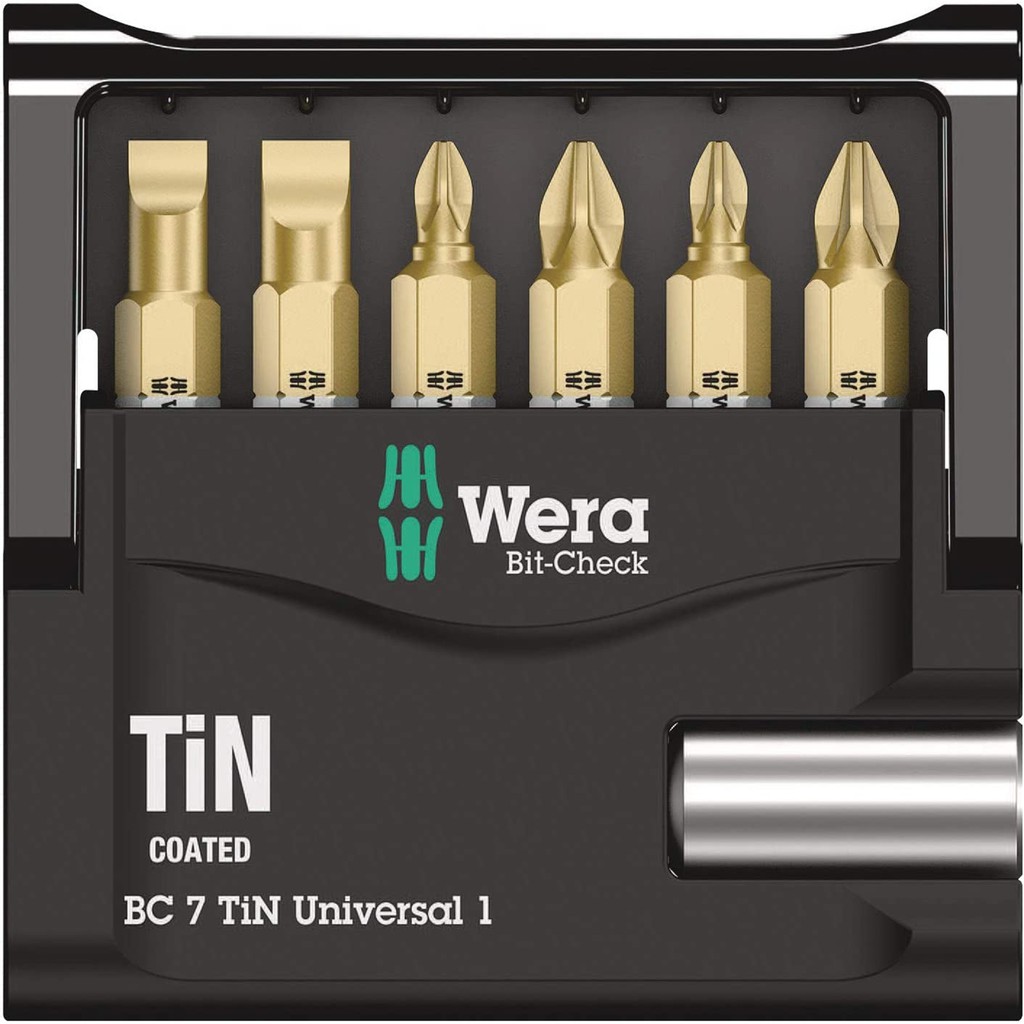 Bộ đầu vít đa năng Wera 05073537001 Bit-Check 7 TiN Universal 1 SB gồm 7 chi tiết.