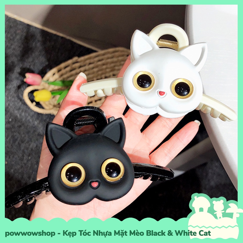 [Sẵn VN - Hỏa Tốc] Kẹp Tóc Nhựa Hình Mèo Black &amp; White Cat Đáng Yêu