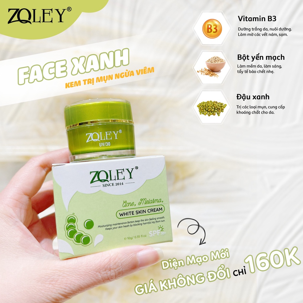 Kem Dưỡng Trắng Da Giảm Mụn Thâm ZOLEY 10g ( Face Zoley Xanh )