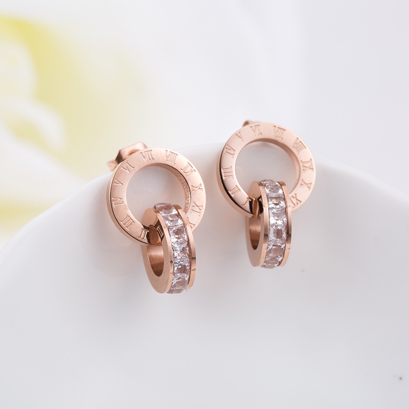 Khuyên Tai Tròn Bằng Thép Không Gỉ Đính Đá Zircon Màu Sắc Thời Trang