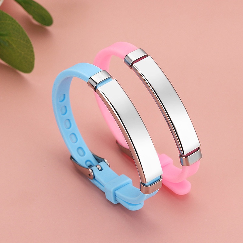 Vòng Tay Cao Su Silicone Phối Thép Không Gỉ Khắc Chữ ECGIFT BR033 Nhiều Màu Tùy Chọn Thích Hợp Làm Quà Sinh Nhật Cho Bé Trai / Gái