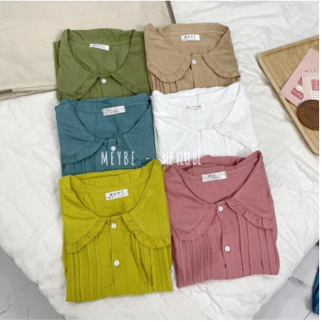 Áo bầu công sở, kiểu dáng babydoll thiết kế cổ bẻ chất đũi mát mịn