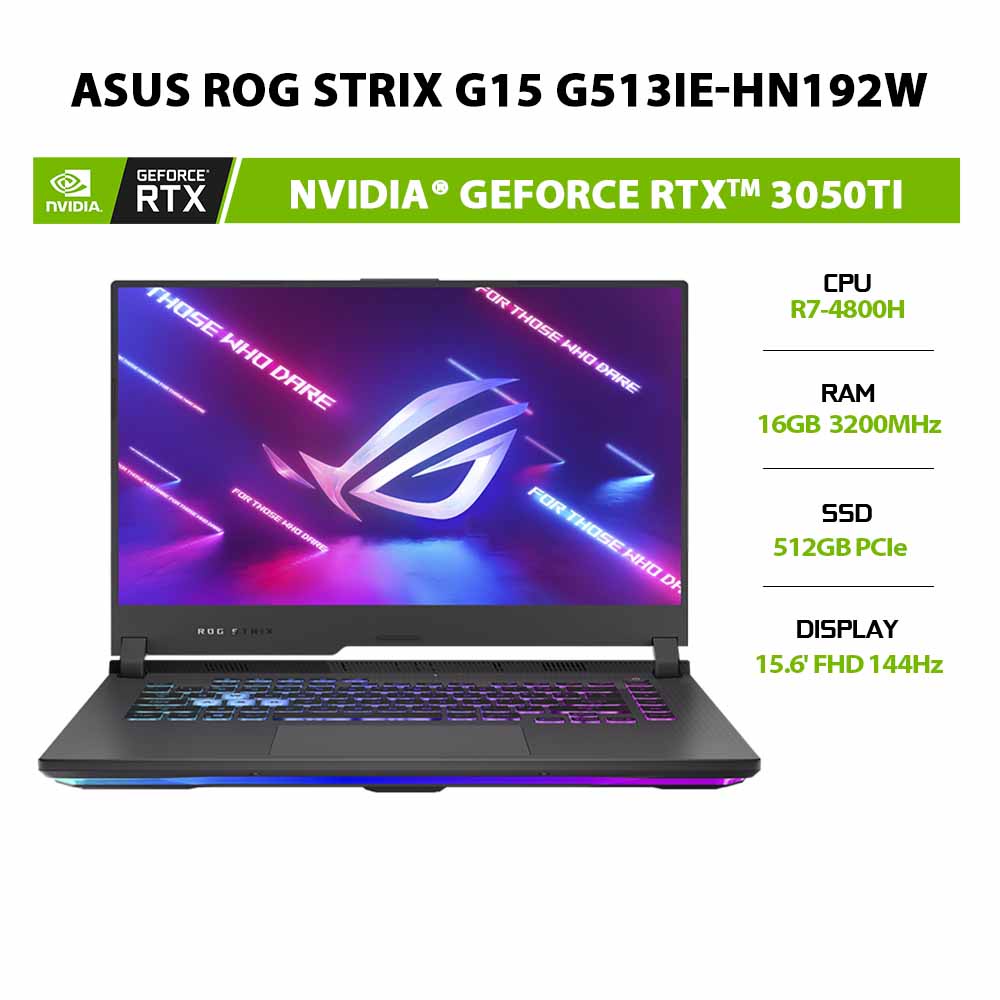 Laptop ASUS ROG Strix G15 G513IE-HN192W (R7-4800H | 16GB | 512GB | GeForce RTX™ 3050Ti 4GB | 15.6' FHD 144Hz | Win 11)