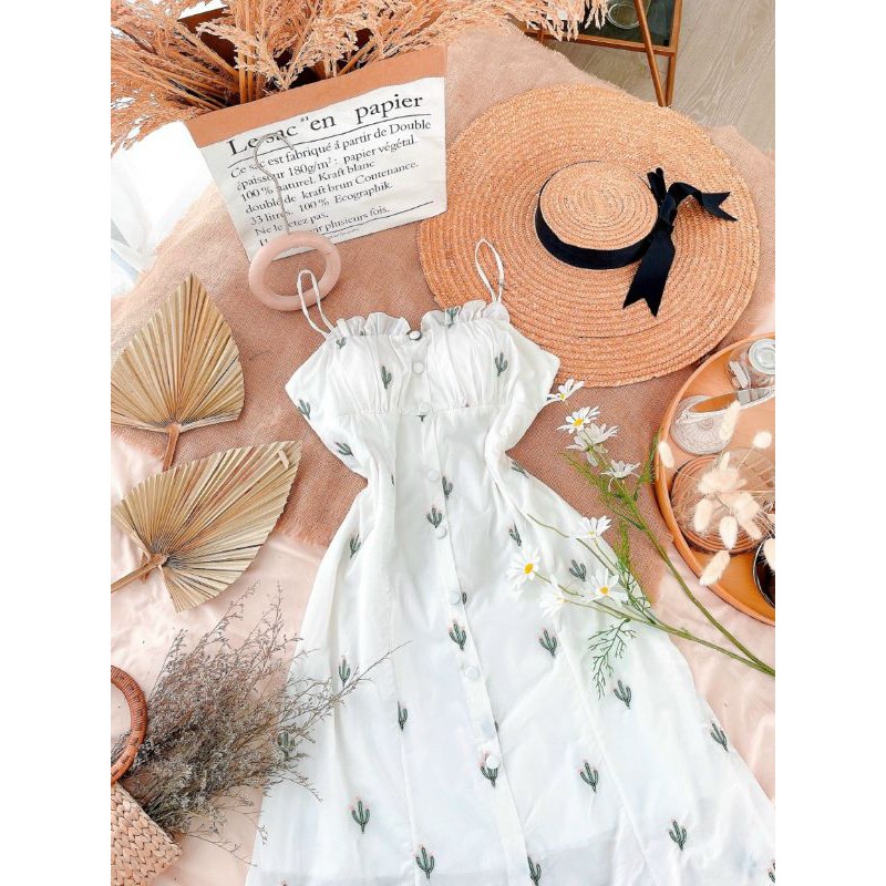 ❤Đầm dây thêu xương rồng