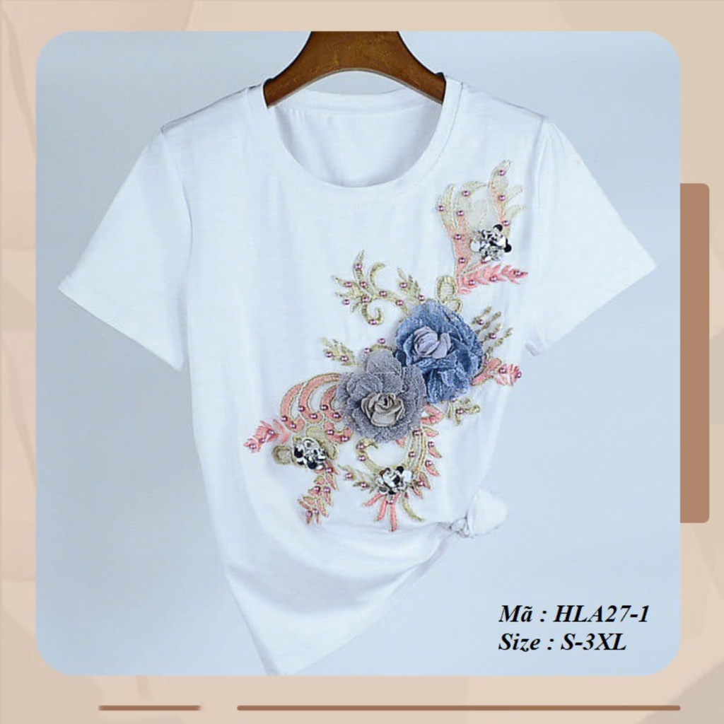 HL Fashion| HLA27 ÁO PHÔNG NỮ PHỐI REN HOA NỔI