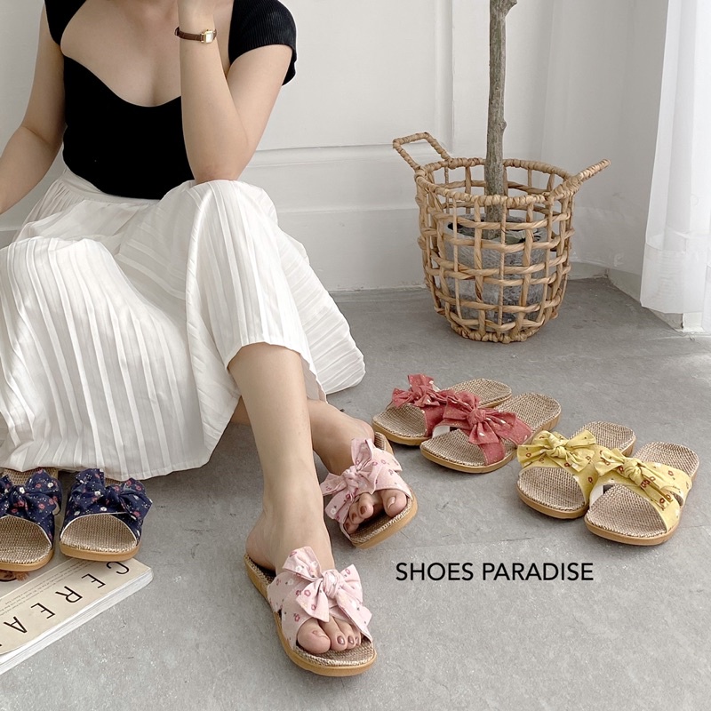 Dép Cói Chéo Nơ Nhỏ Siêu Nhẹ Dễ Mang Trong Nhà,Văn Phòng,Du Lịch Shoes Paradise