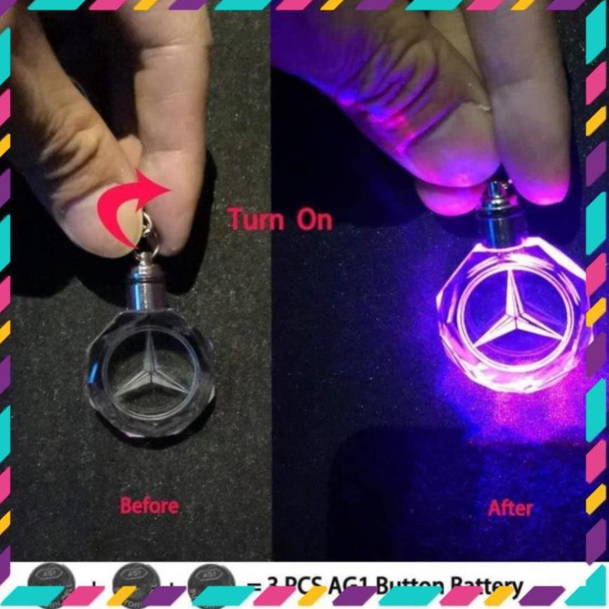 [Lì Xì Tết 2021] Móc khóa pha lê thủy tinh đèn led 7 màu sắc của hãng xe trên thế giới