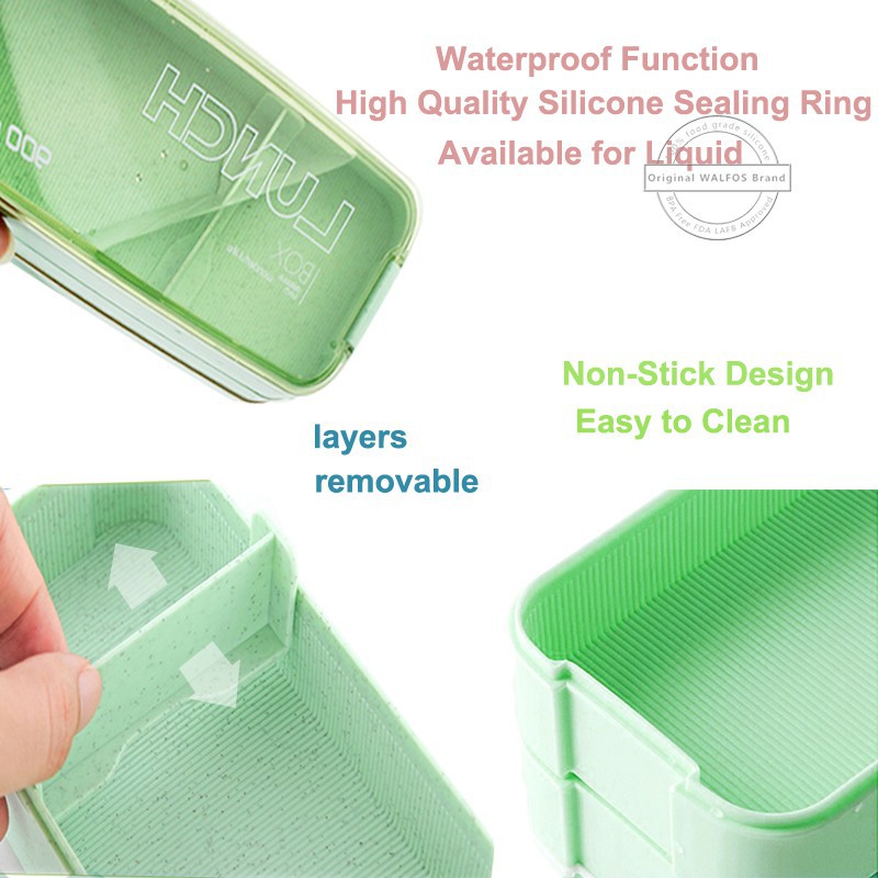 Walfos Portable 3 Layer Microwave Lunch Box With Chopsticks And Spoon 900ML