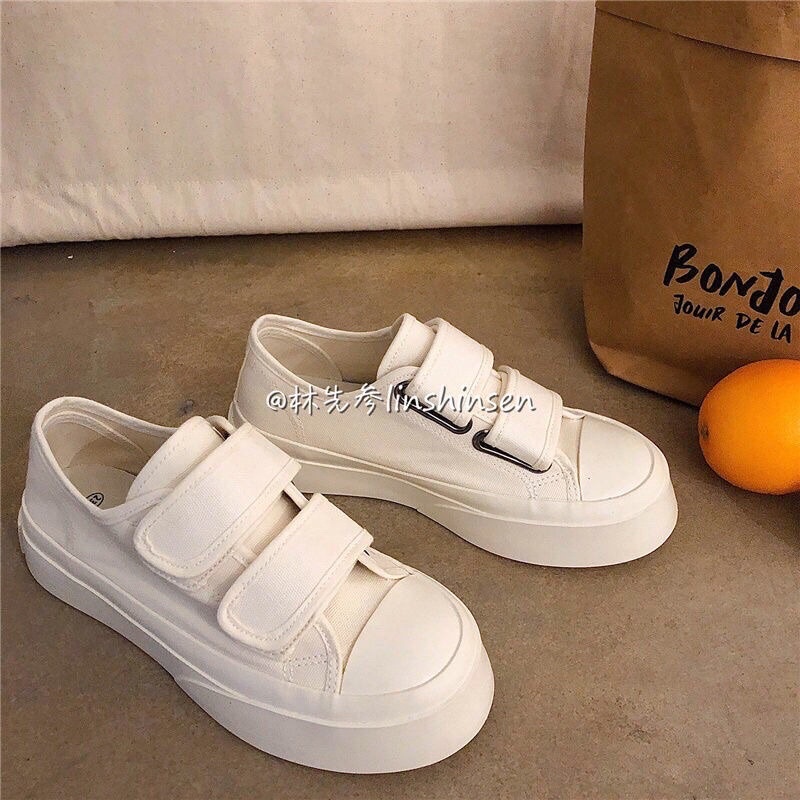 Giày nữ quai dán thể thao basic đế bánh mỳ cao 3cm chất liệu vải canvas thời trang ullzang