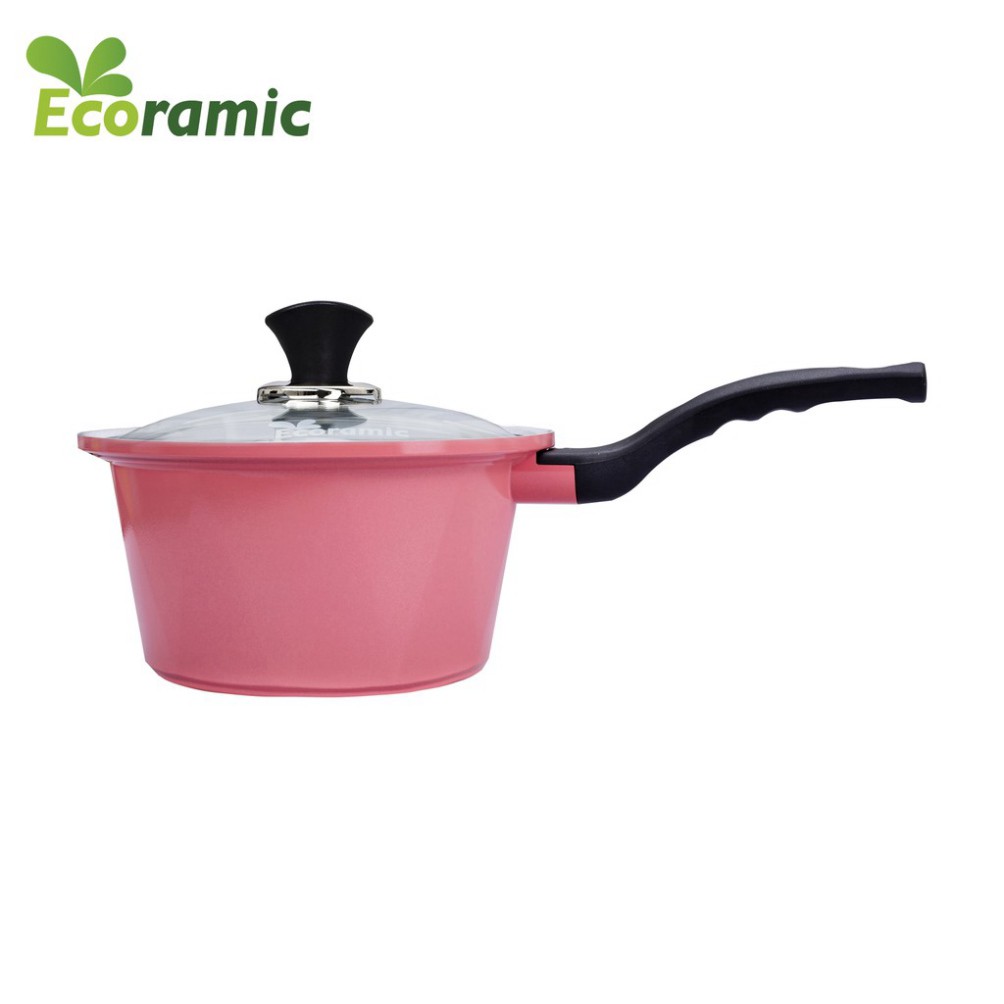 Quánh nấu cháo bột vân đá ceramic chống dính ECORAMIC 18cm nắp kính dùng được bếp từ , hồng ngoại , gas