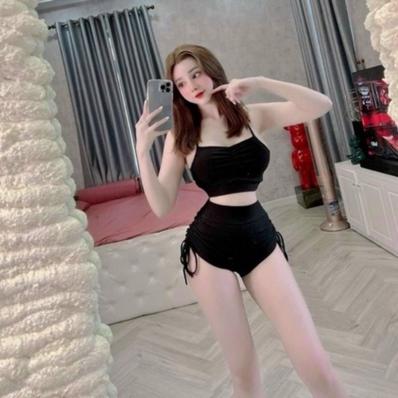 Sét 3 món áo cổ tim nhíu ngực và quần dây rút 2 bên