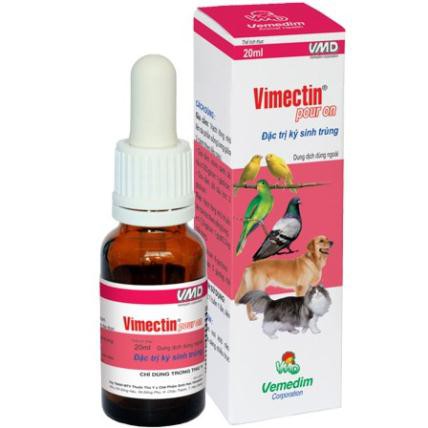 Thuốc trị ve, mạt cho chó mèo, gia cầm Vimectin pour on (nhỏ giọt lên da)