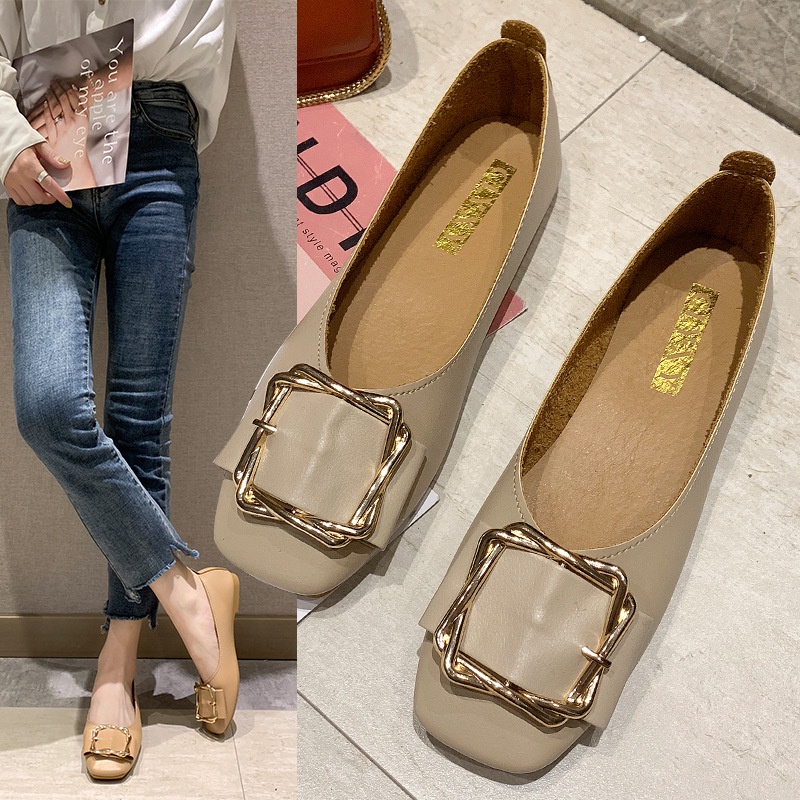 Giày búp bê IELGY đế mềm mũi vuông phong cách Hàn Quốc đơn giản dành cho nữ