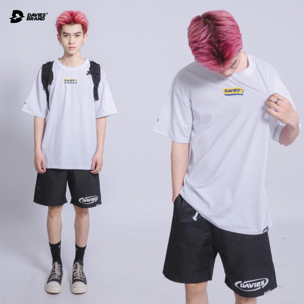SALE!!!! Áo thun nam nữ form rộng tay lỡ Davies - áo phông màu trắng Box Logo Basic Tee. giá rẻ