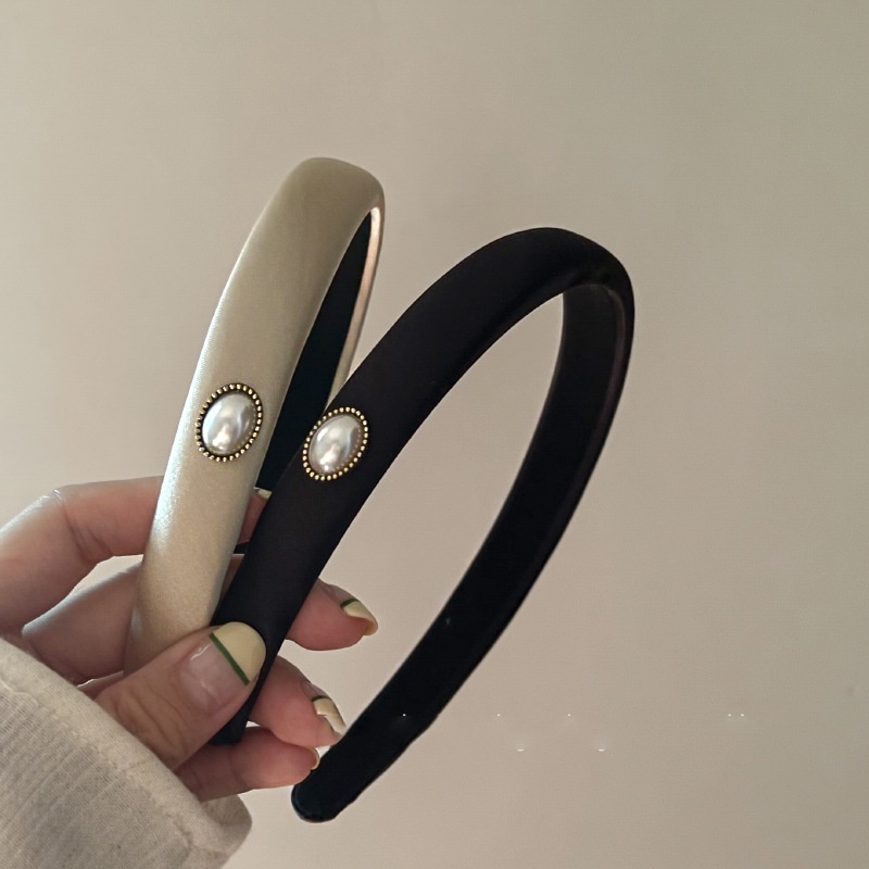 Kẹp Tóc Vải Satin Đính Ngọc Trai Phong Cách Hepburn Cao Cấp Kiểu Pháp Thanh Lịch Dành Cho Bạn Gái