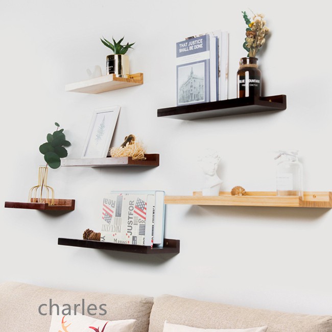 Kệ sách treo tường bằng gỗ có vách ngăn trang trí phòng khách