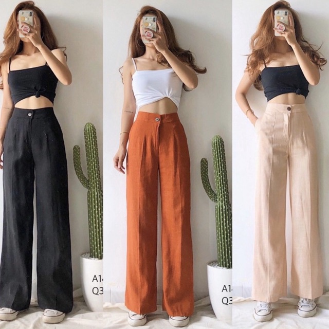 Quần Ống Rộng Quần Culottes Chất Đũi Xước