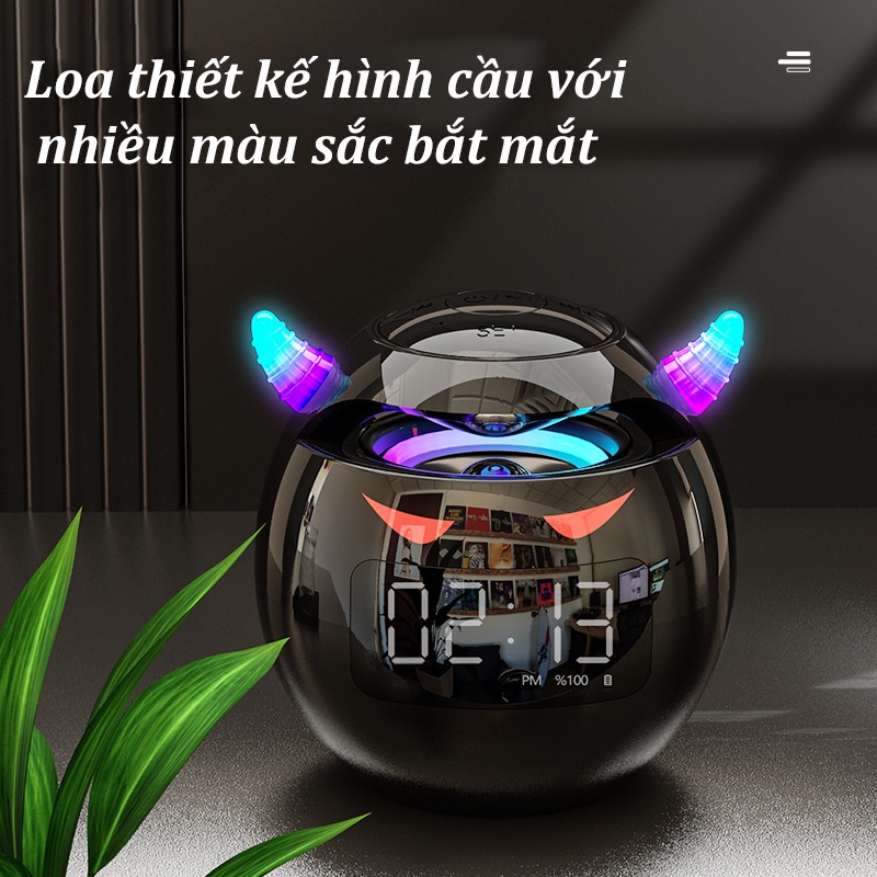 Loa Bluetooth Mini Đồng Hồ Little Devil Không Dây Có Đèn Led Dùng Báo Thức Hoặc Trang Trí Bàn Làm Việc