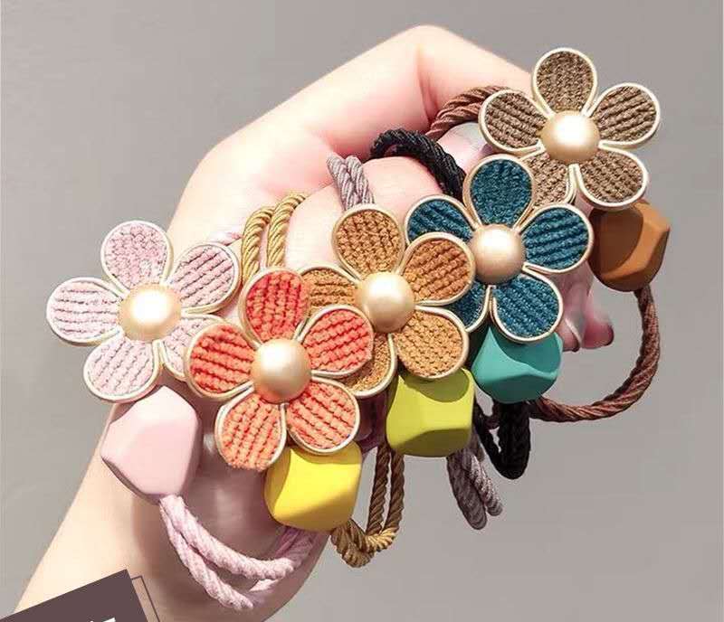 Set 1/5 dây cột tóc hình bông hoa đơn giản xinh xắn dành cho nữ