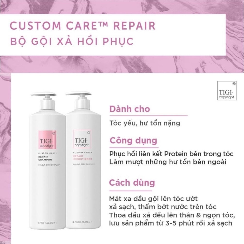 CẶP DẦU GỘI PHỤC HỒI TIGI COPYRIGHT REPAIR 970ML - PHỤC HỒI TÓC NHUỘM, TÓC HƯ TỔN DO HÓA CHẤT GX05