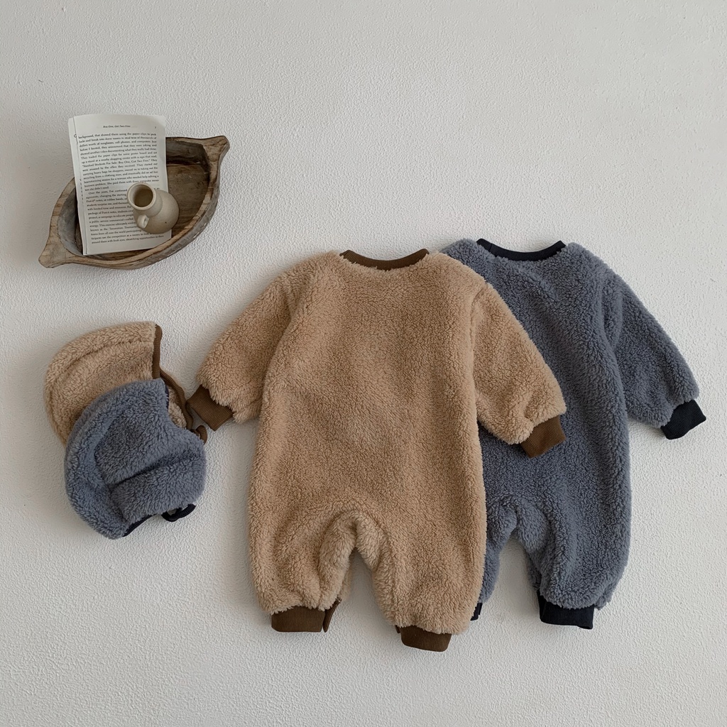 Bộ Áo Liền Quần Bằng Vải Bông Dày Dặn Dễ Thương Thời Trang Thu Đông Cho Bé