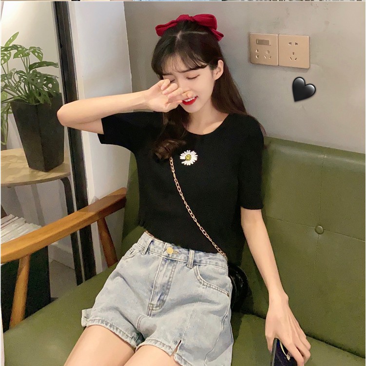 [GIÁ SỈ] Áo croptop cổ tròn thêu hoa chất cotton dày dặn co giãn 4 chiều SABI SHOP FREE SIZE DƯỚI 60KG | BigBuy360 - bigbuy360.vn