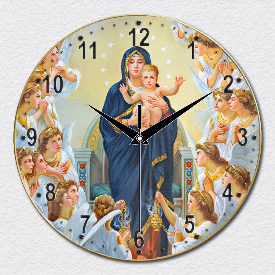 Đồng Hồ Treo Tường in hình 3D Tráng Gương, Đòng Hồ Công Giáo Trang Trí Decor Nhà Cửa Phòng Khách kim trôi size 35cm