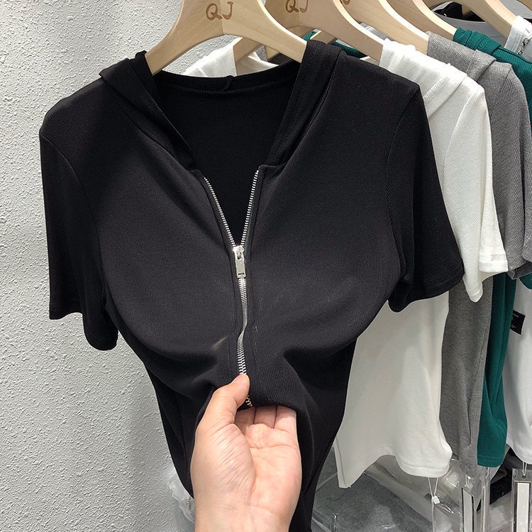 Áo Hoodie Tay Ngắn Màu Sắc Đơn Giản Phong Cách Hàn Quốc Cho Nữ | BigBuy360 - bigbuy360.vn