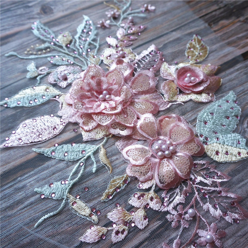 Miếng Vải Tuyn Thêu Ren Đính Hạt Dùng May Váy Cưới diy