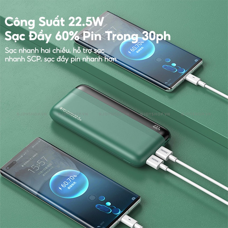 Sạc Dự Phòng 4 Cổng Sạc REMAX RPP-180 20000mAh Sạc Nhanh PD + QC 22.5W Đèn Led Báo Pin Cho iPhone Samsung Xiaomi Oppo