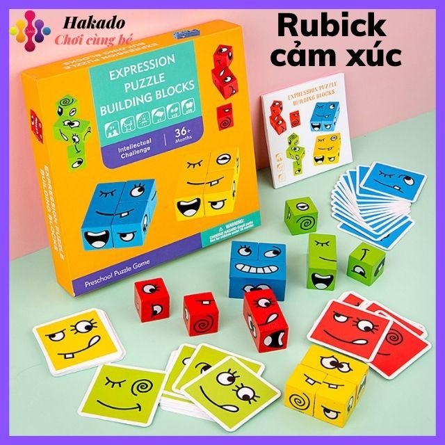 Đồ chơi gỗ 12 khối lập phương rubik cảm xúc